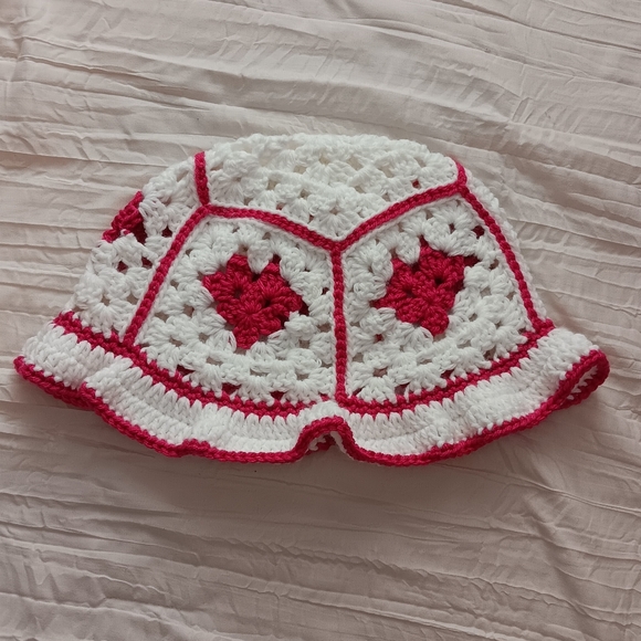 Accessories - Handmade Crochet Heart Granny Square Bucket Hat